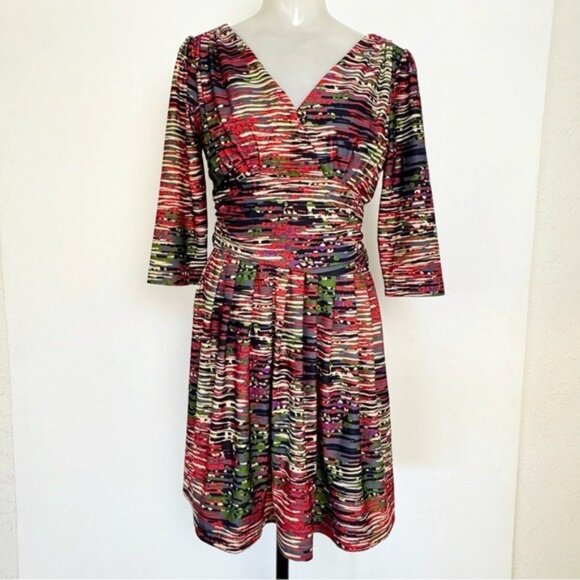 MaxMara multicolor Printed Pleated v neck Maxi Dress Large - Picture 1 of 8